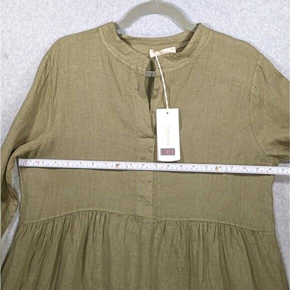 NWT Bellambra Italy Linen Dress M Olive Babydoll Tiered Roll Tab Oversized - Picture 4 of 15